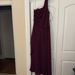 David's Bridal One-Shoulder Dress in Deep Burgundy